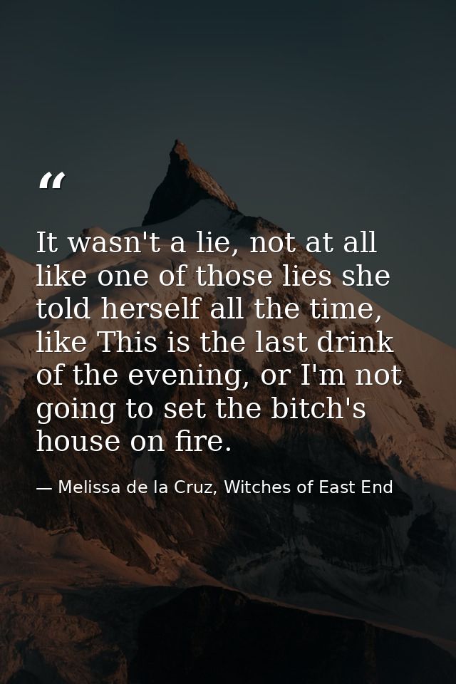 It wasn't a lie, not at all like one of those lies she told herself all the time, like This is the last drink of the eve — Melissa de la Cruz, Witches of East End