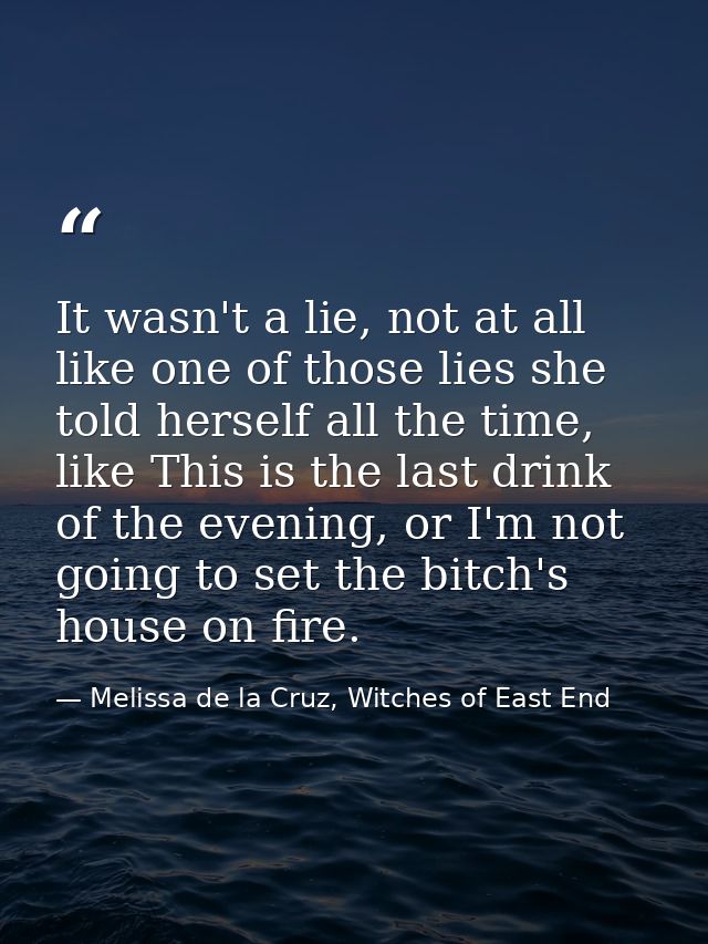 It wasn't a lie, not at all like one of those lies she told herself all the time, like This is the last drink of the eve — Melissa de la Cruz, Witches of East End