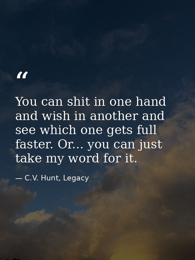 You can shit in one hand and wish in another and see which one gets full faster. Or... you can just take my word for it. — C.V. Hunt, Legacy