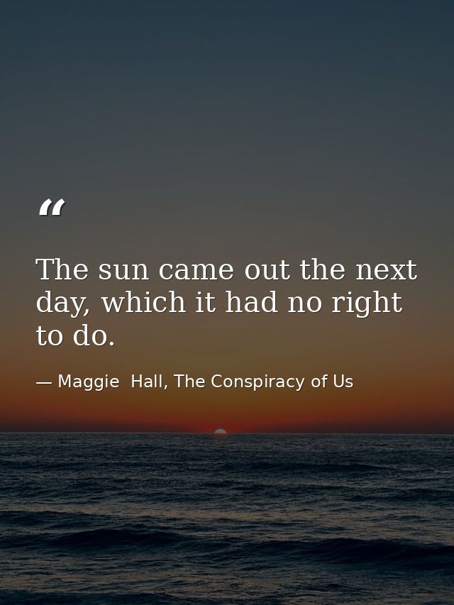 The sun came out the next day, which it had no right to do. — Maggie  Hall, The Conspiracy of Us