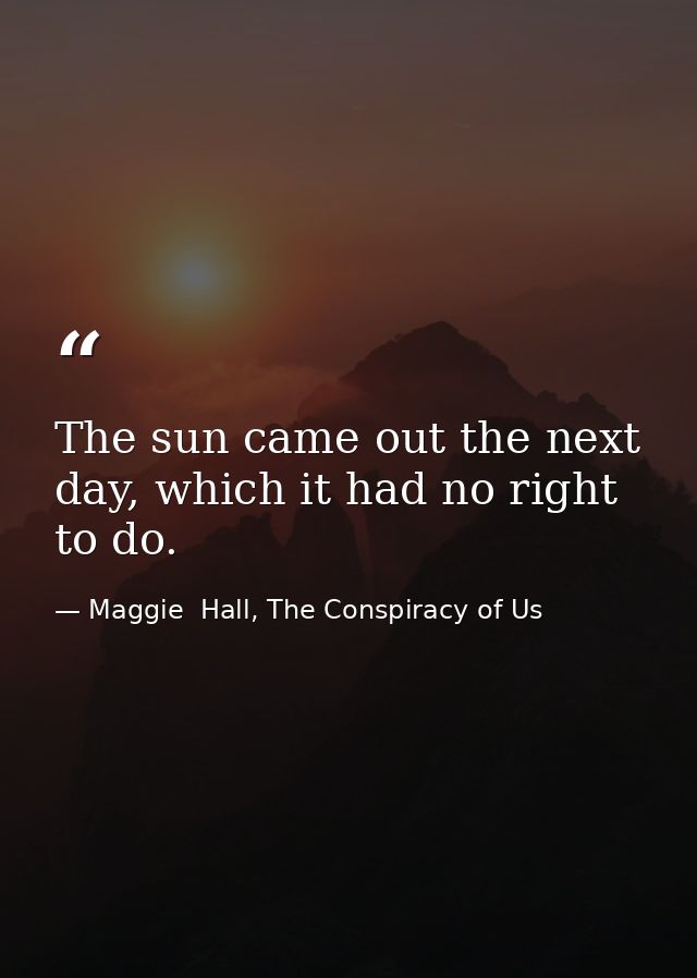 The sun came out the next day, which it had no right to do. — Maggie  Hall, The Conspiracy of Us