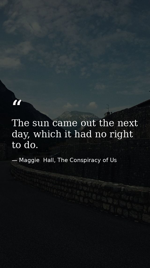 The sun came out the next day, which it had no right to do. — Maggie  Hall, The Conspiracy of Us
