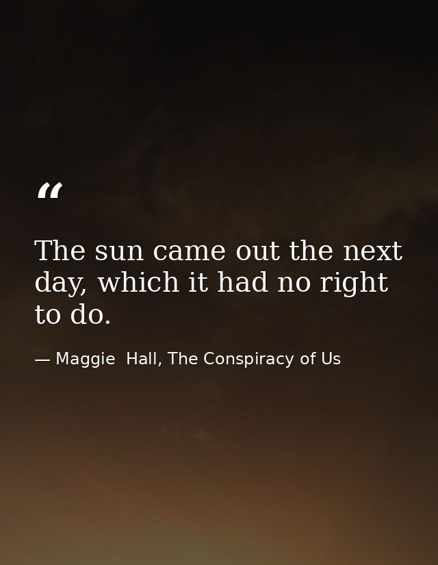 The sun came out the next day, which it had no right to do. — Maggie  Hall, The Conspiracy of Us