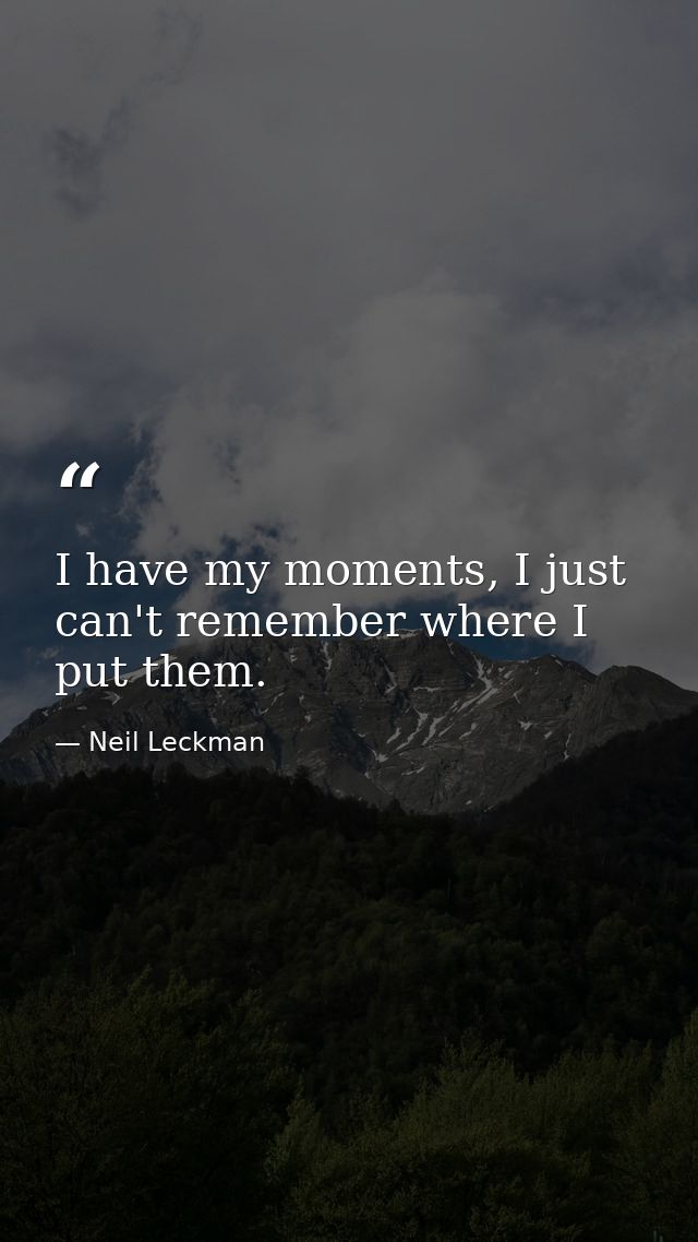 I have my moments, I just can't remember where I put them. — Neil Leckman