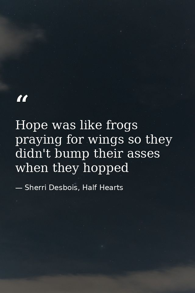 Hope was like frogs praying for wings so they didn't bump their asses when they hopped — Sherri Desbois, Half Hearts