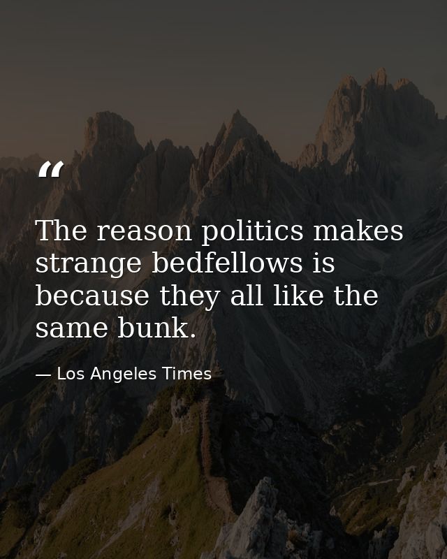 The reason politics makes strange bedfellows is because they all like the same bunk. — Los Angeles Times