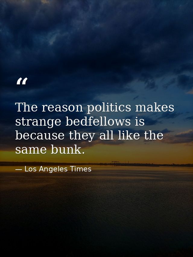 The reason politics makes strange bedfellows is because they all like the same bunk. — Los Angeles Times