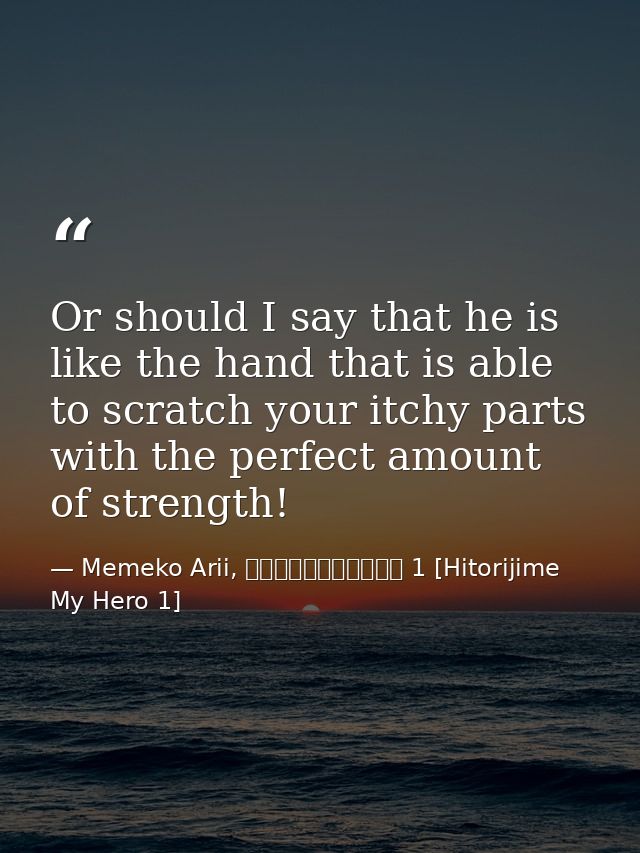 Or should I say that he is like the hand that is able to scratch your itchy parts with the perfect amount of strength! — Memeko Arii, ひとりじめマイヒーロー 1 [Hitorijime My Hero 1]
