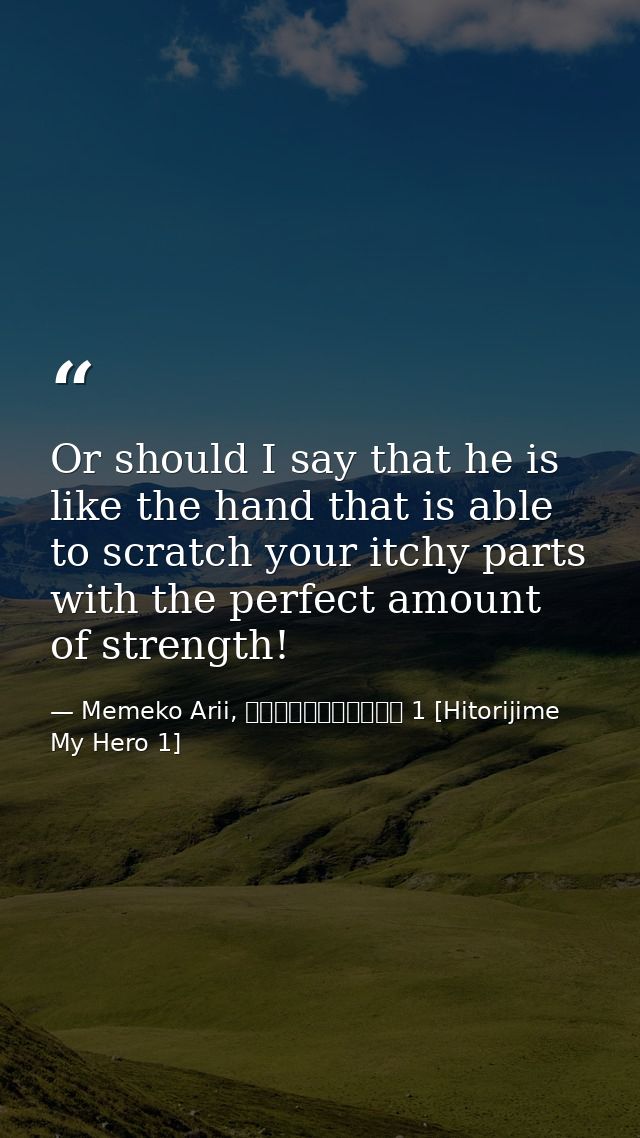 Or should I say that he is like the hand that is able to scratch your itchy parts with the perfect amount of strength! — Memeko Arii, ひとりじめマイヒーロー 1 [Hitorijime My Hero 1]