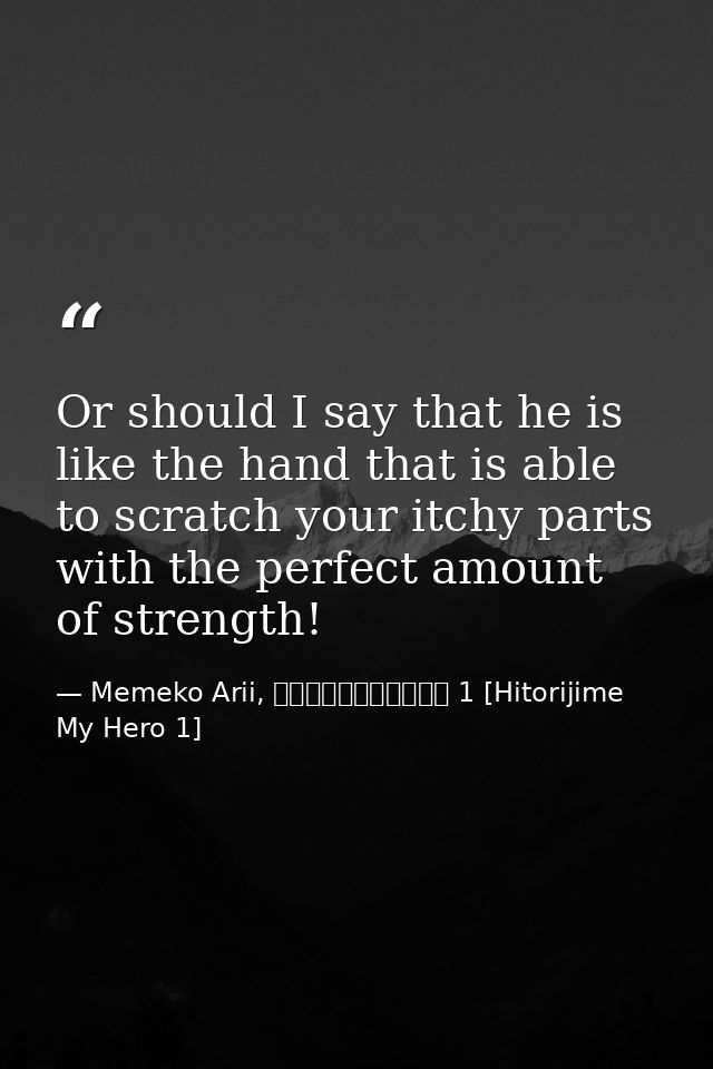 Or should I say that he is like the hand that is able to scratch your itchy parts with the perfect amount of strength! — Memeko Arii, ひとりじめマイヒーロー 1 [Hitorijime My Hero 1]