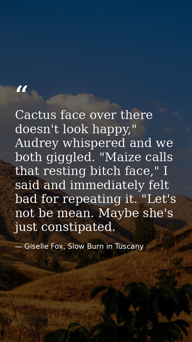 Cactus face over there doesn't look happy," Audrey whispered and we both giggled. "Maize calls that resting bitch face," — Giselle Fox, Slow Burn in Tuscany