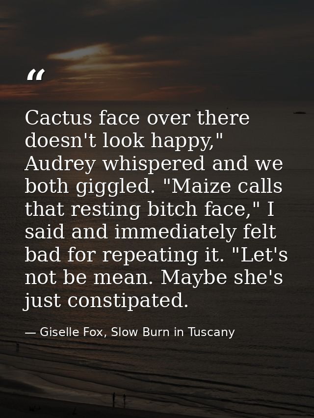 Cactus face over there doesn't look happy," Audrey whispered and we both giggled. "Maize calls that resting bitch face," — Giselle Fox, Slow Burn in Tuscany