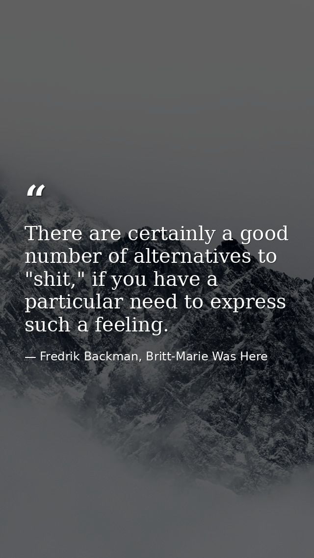There are certainly a good number of alternatives to "shit," if you have a particular need to express such a feeling. — Fredrik Backman, Britt-Marie Was Here