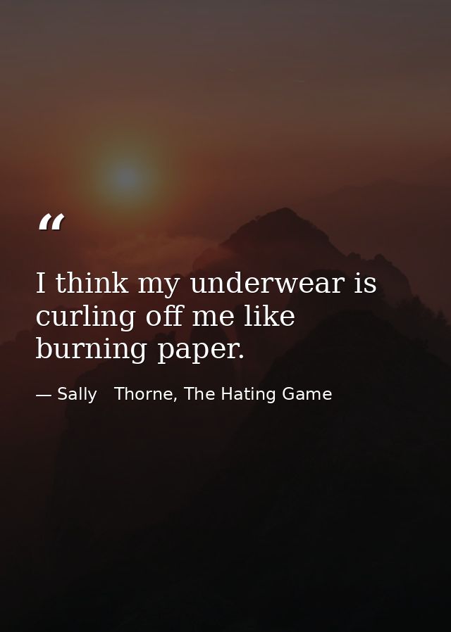 I think my underwear is curling off me like burning paper. — Sally   Thorne, The Hating Game