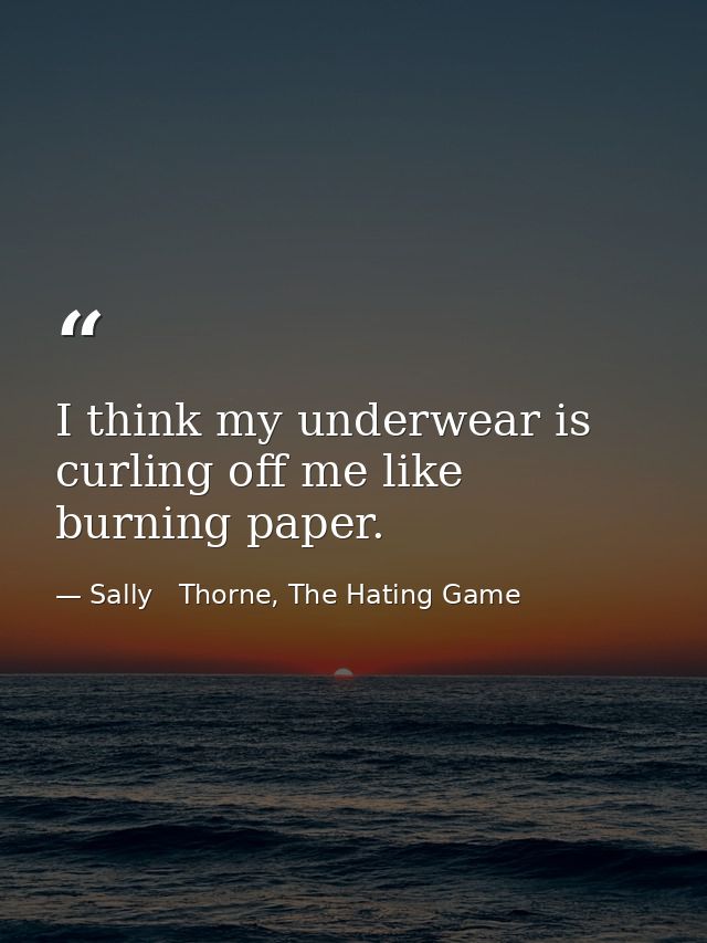 I think my underwear is curling off me like burning paper. — Sally   Thorne, The Hating Game