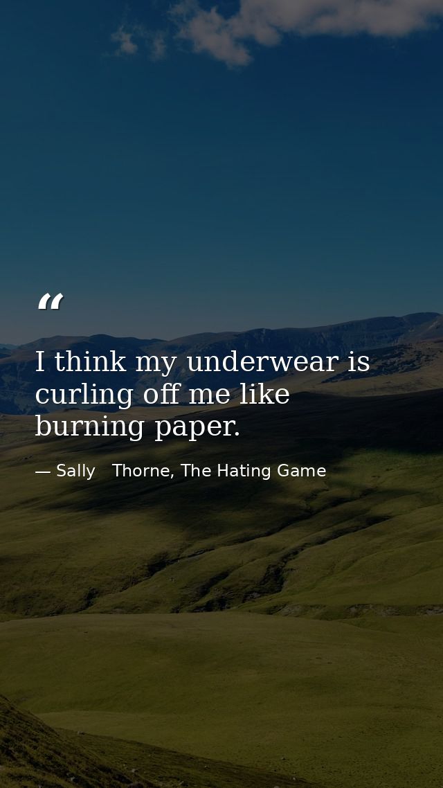 I think my underwear is curling off me like burning paper. — Sally   Thorne, The Hating Game