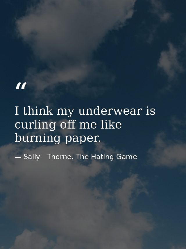 I think my underwear is curling off me like burning paper. — Sally   Thorne, The Hating Game