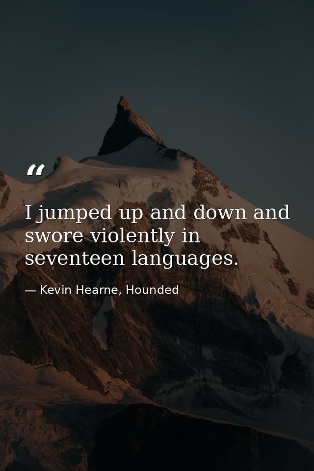 I jumped up and down and swore violently in seventeen languages. — Kevin Hearne, Hounded
