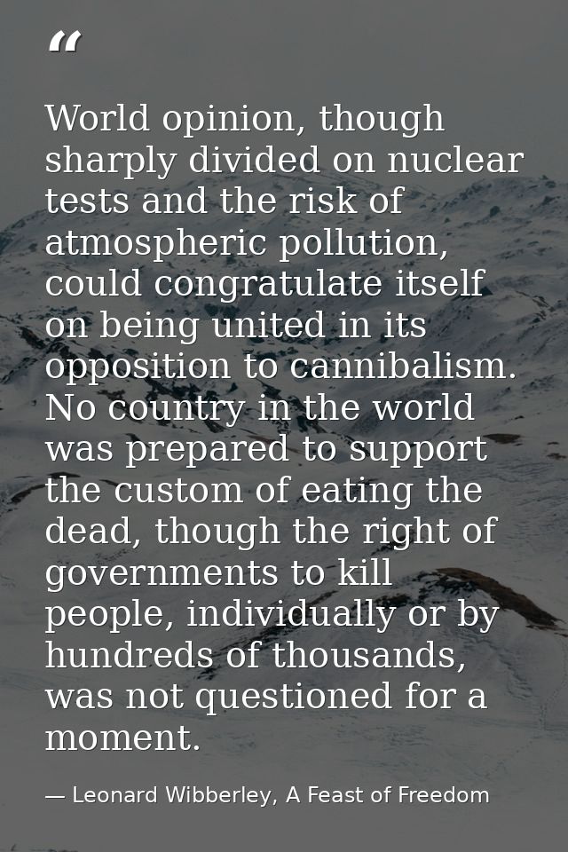World opinion, though sharply divided on nuclear tests and the risk of atmospheric pollution, could congratulate itself  — Leonard Wibberley, A Feast of Freedom