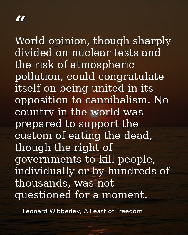 World opinion, though sharply divided on nuclear tests and the risk of atmospheric pollution, could congratulate itself  — Leonard Wibberley, A Feast of Freedom