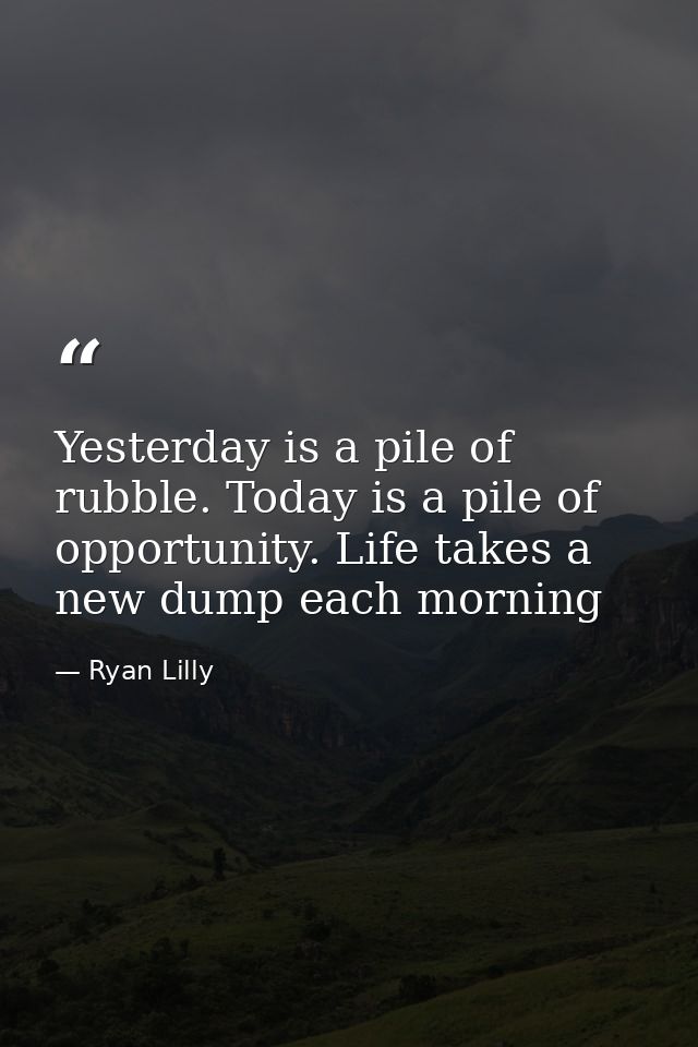 Yesterday is a pile of rubble. Today is a pile of opportunity. Life takes a new dump each morning — Ryan Lilly