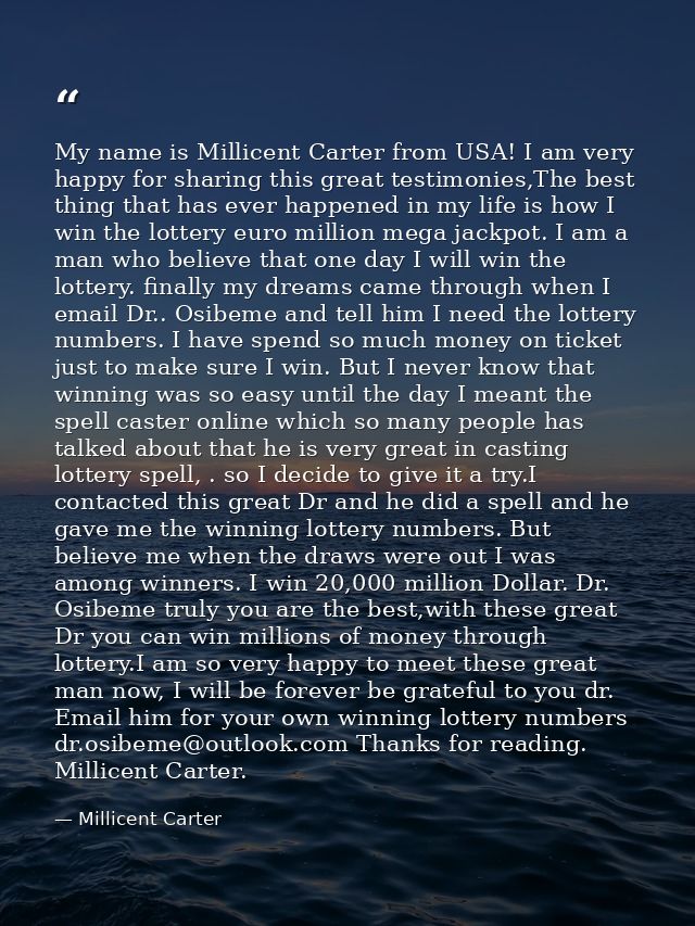 My name is Millicent Carter from USA! I am very happy for sharing this great testimonies,The best thing that has ever ha — Millicent Carter