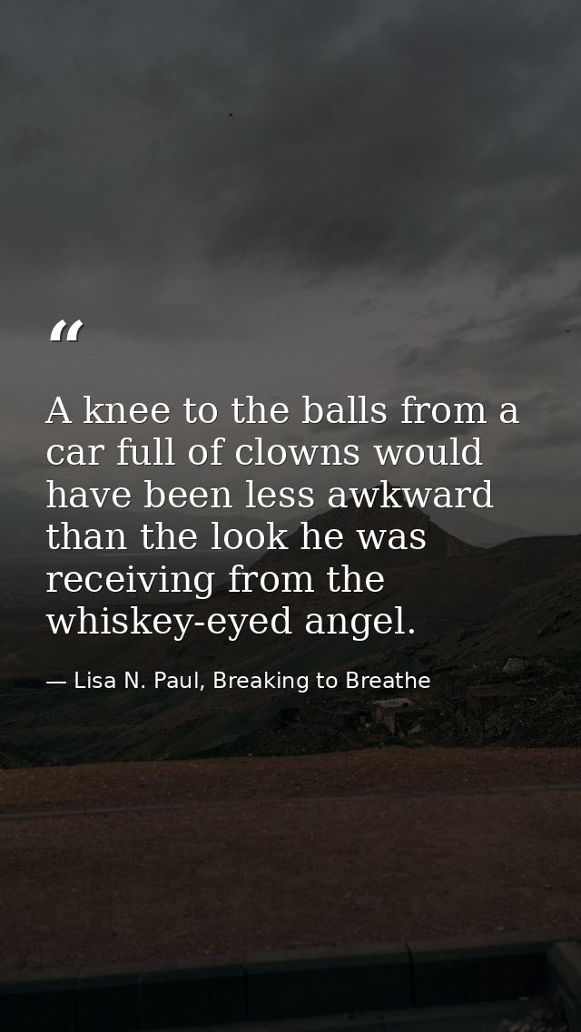 A knee to the balls from a car full of clowns would have been less awkward than the look he was receiving from the whisk — Lisa N. Paul, Breaking to Breathe