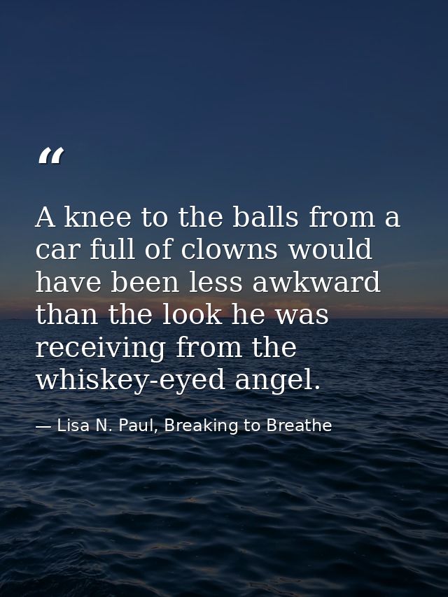 A knee to the balls from a car full of clowns would have been less awkward than the look he was receiving from the whisk — Lisa N. Paul, Breaking to Breathe