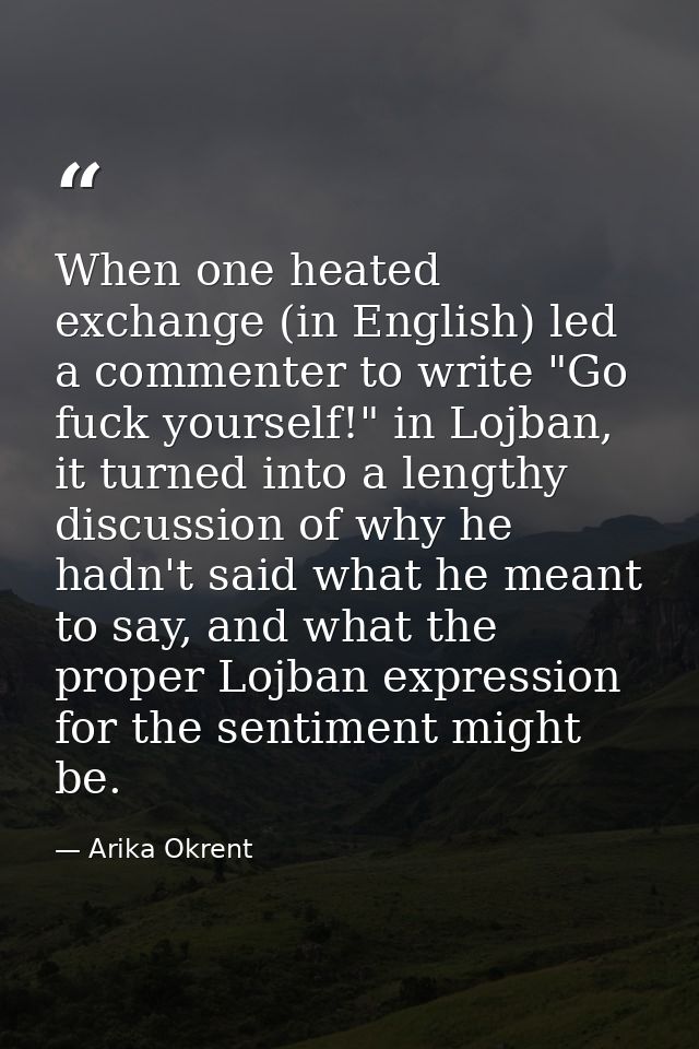 When one heated exchange (in English) led a commenter to write "Go fuck yourself!" in Lojban, it turned into a lengthy d — Arika Okrent
