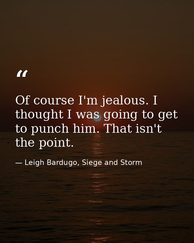 Of course I'm jealous. I thought I was going to get to punch him. That isn't the point. — Leigh Bardugo, Siege and Storm