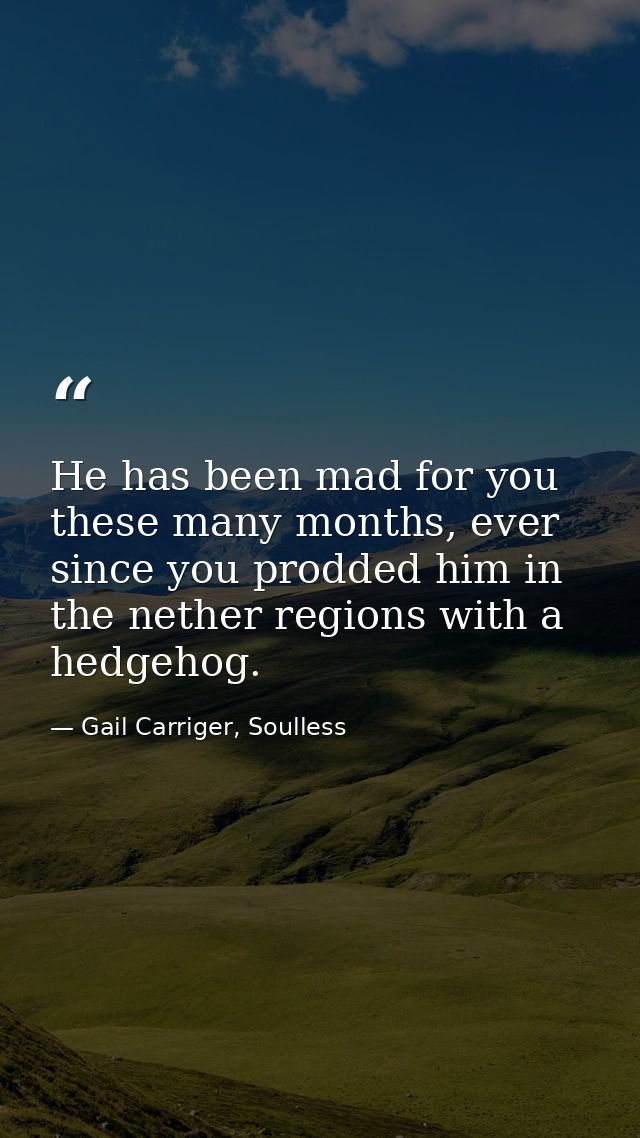 He has been mad for you these many months, ever since you prodded him in the nether regions with a hedgehog. — Gail Carriger, Soulless