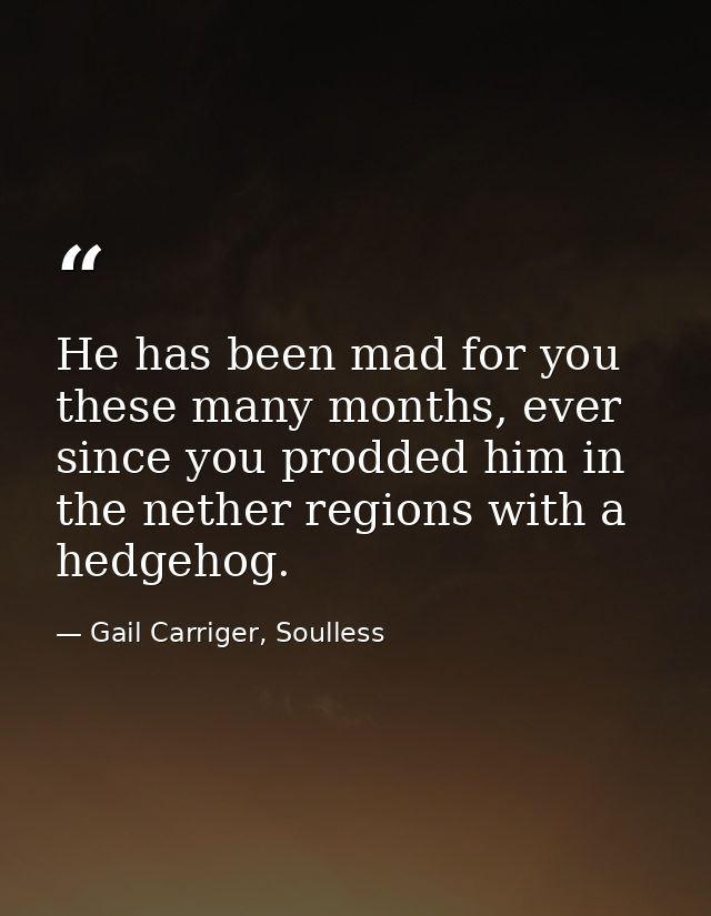 He has been mad for you these many months, ever since you prodded him in the nether regions with a hedgehog. — Gail Carriger, Soulless