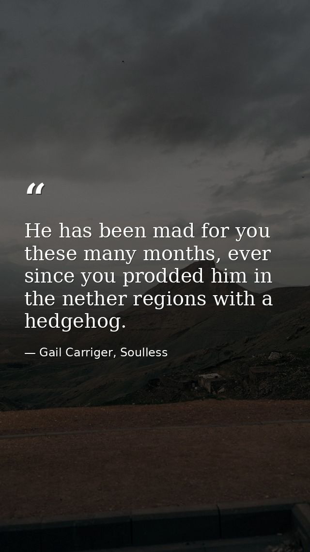 He has been mad for you these many months, ever since you prodded him in the nether regions with a hedgehog. — Gail Carriger, Soulless