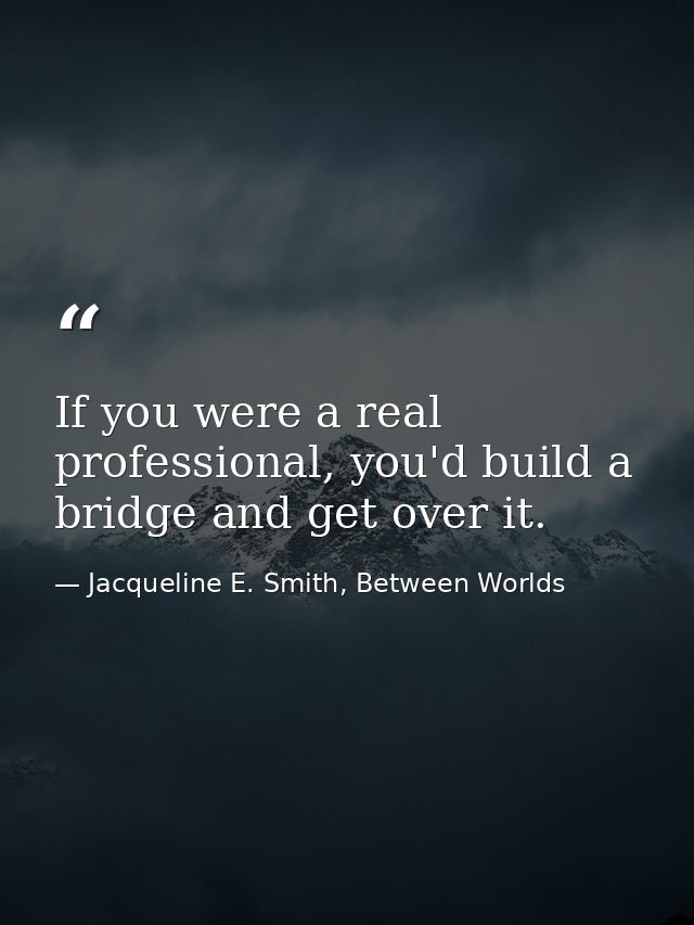 If you were a real professional, you'd build a bridge and get over it. — Jacqueline E. Smith, Between Worlds