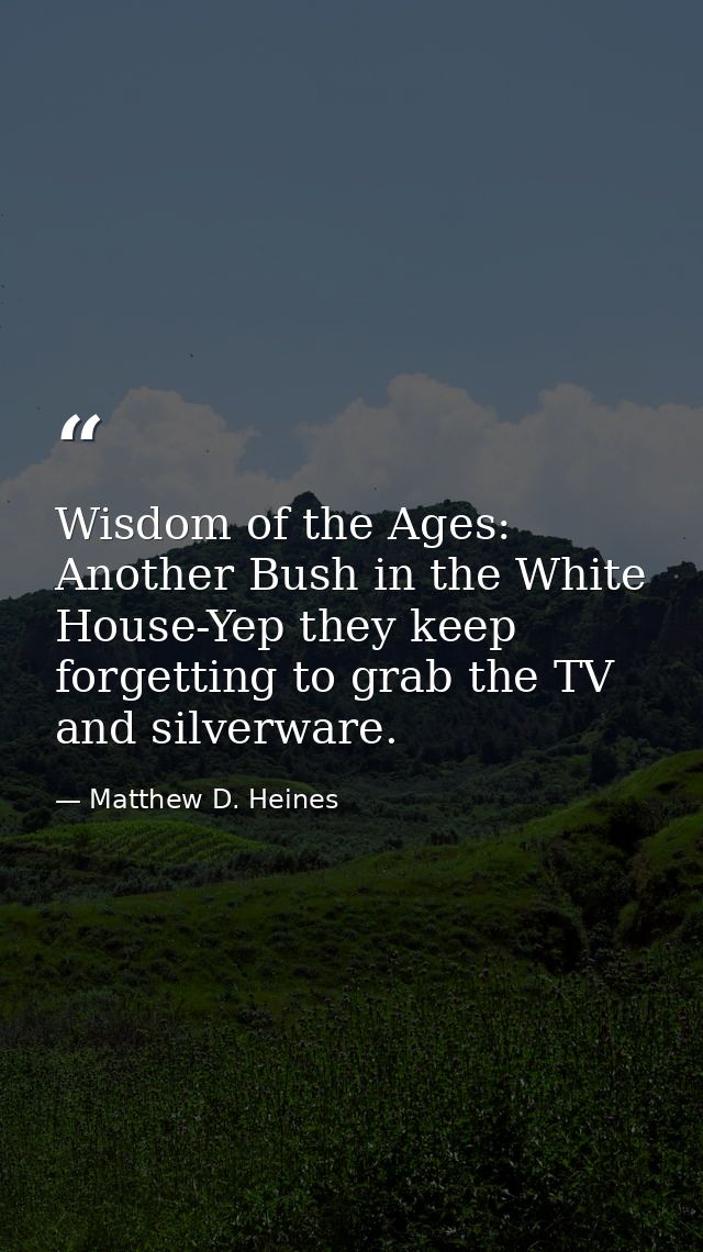 Wisdom of the Ages: Another Bush in the White House-Yep they keep forgetting to grab the TV and silverware. — Matthew D. Heines