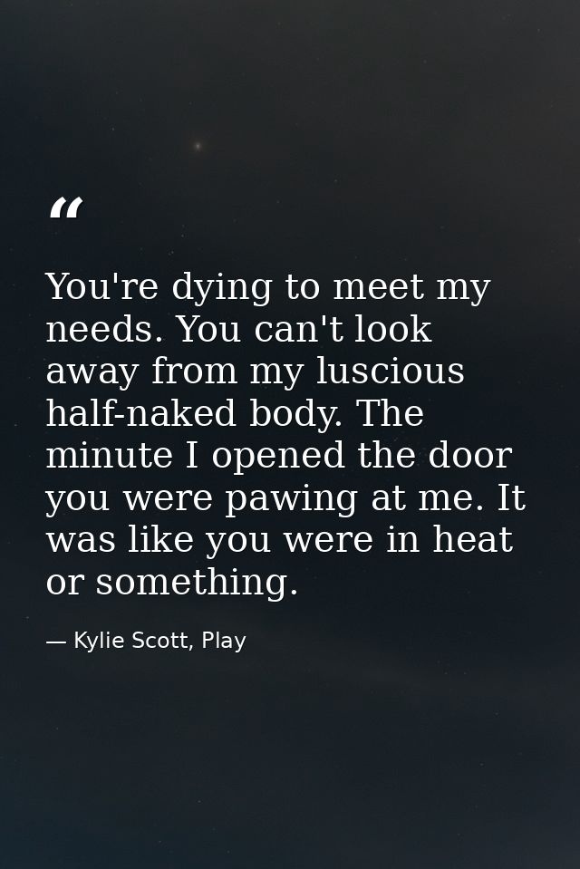 You're dying to meet my needs. You can't look away from my luscious half-naked body. The minute I opened the door you we — Kylie Scott, Play