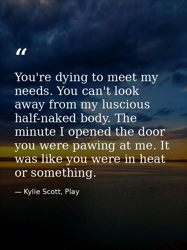 You're dying to meet my needs. You can't look away from my luscious half-naked body. The minute I opened the door you we — Kylie Scott, Play