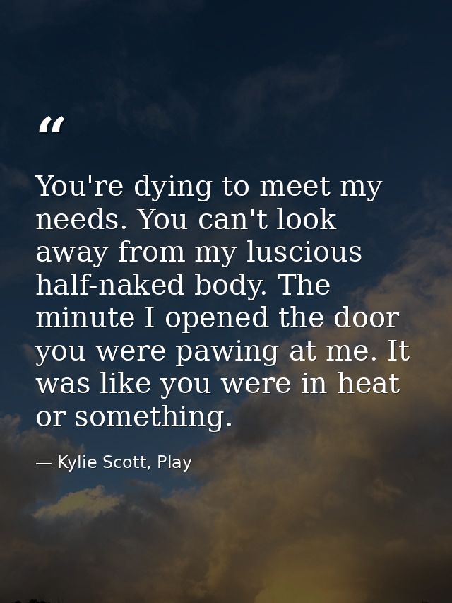 You're dying to meet my needs. You can't look away from my luscious half-naked body. The minute I opened the door you we — Kylie Scott, Play