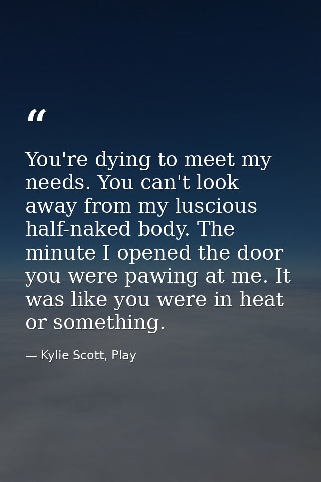You're dying to meet my needs. You can't look away from my luscious half-naked body. The minute I opened the door you we — Kylie Scott, Play
