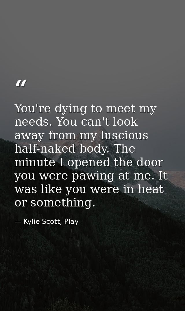 You're dying to meet my needs. You can't look away from my luscious half-naked body. The minute I opened the door you we — Kylie Scott, Play