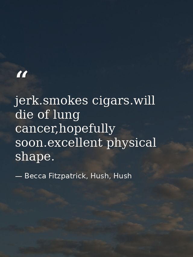 jerk.smokes cigars.will die of lung cancer,hopefully soon.excellent physical shape. — Becca Fitzpatrick, Hush, Hush