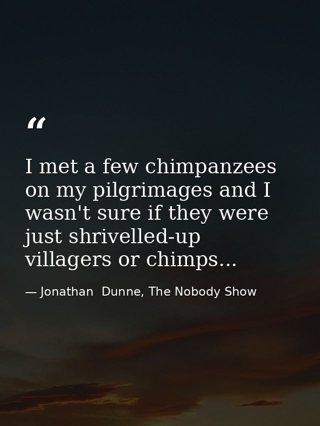 I met a few chimpanzees on my pilgrimages and I wasn't sure if they were just shrivelled-up villagers or chimps... — Jonathan  Dunne, The Nobody Show