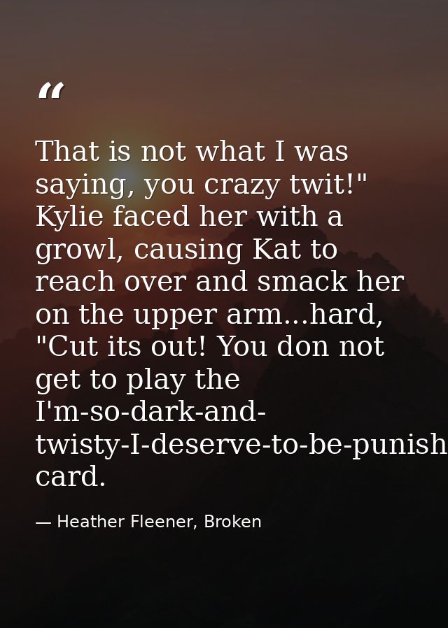 That is not what I was saying, you crazy twit!" Kylie faced her with a growl, causing Kat to reach over and smack her on — Heather Fleener, Broken