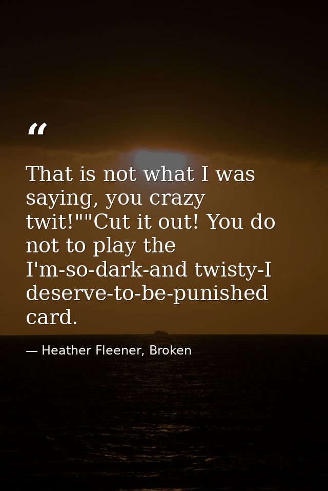 That is not what I was saying, you crazy twit!""Cut it out! You do not to play the I'm-so-dark-and twisty-I deserve-to-b — Heather Fleener, Broken