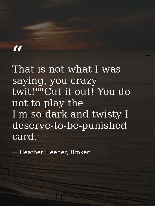 That is not what I was saying, you crazy twit!""Cut it out! You do not to play the I'm-so-dark-and twisty-I deserve-to-b — Heather Fleener, Broken