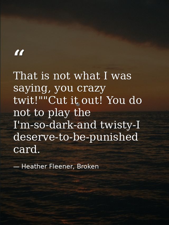 That is not what I was saying, you crazy twit!""Cut it out! You do not to play the I'm-so-dark-and twisty-I deserve-to-b — Heather Fleener, Broken