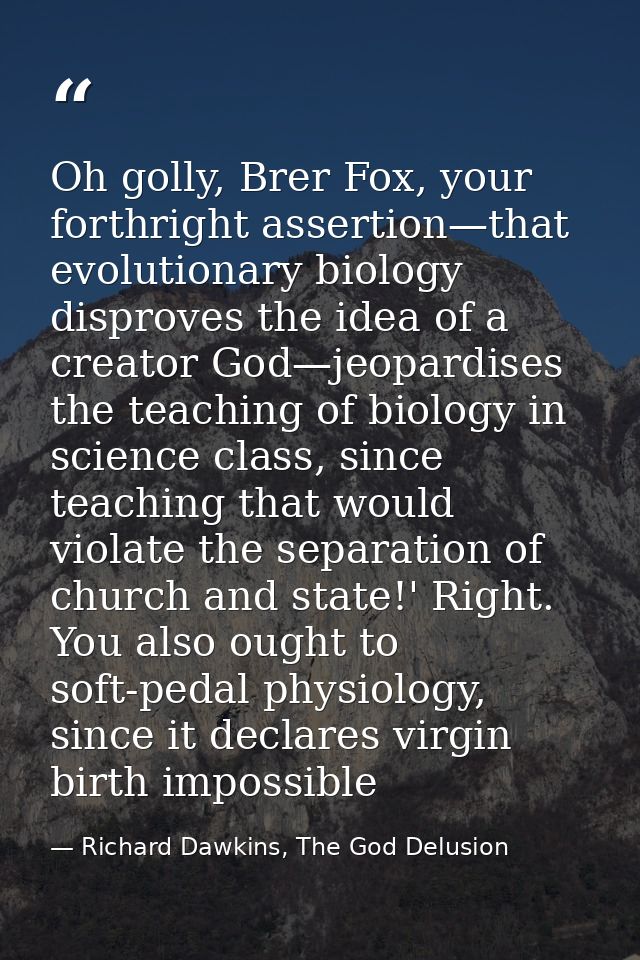 Oh golly, Brer Fox, your forthright assertion—that evolutionary biology disproves the idea of a creator God—jeopardises  — Richard Dawkins, The God Delusion