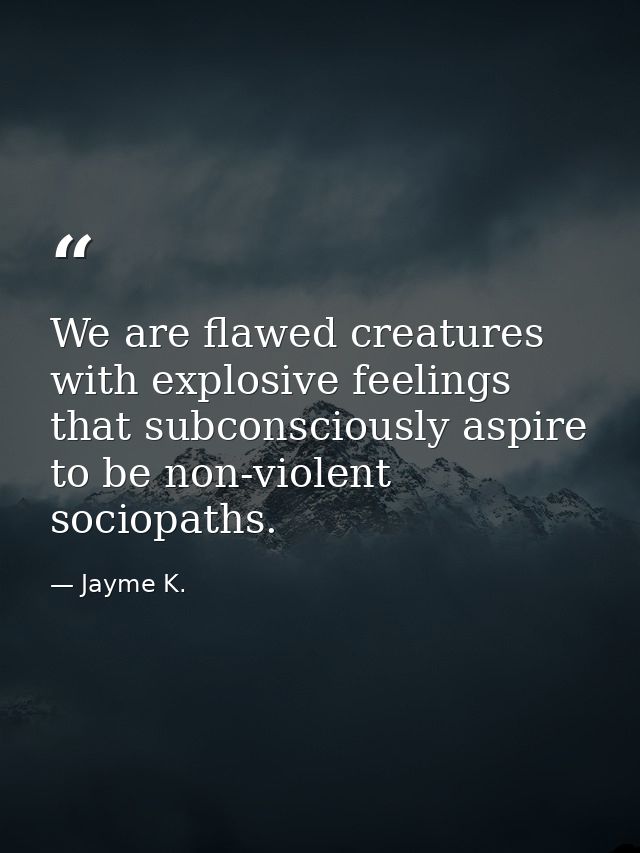 We are flawed creatures with explosive feelings that subconsciously aspire to be non-violent sociopaths. — Jayme K.