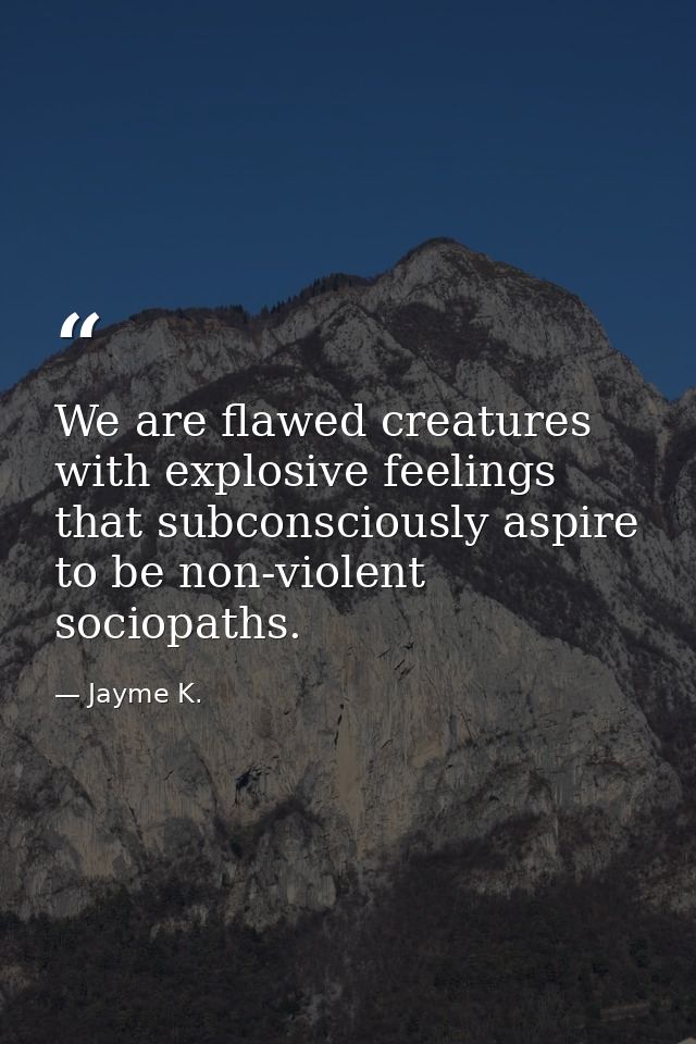 We are flawed creatures with explosive feelings that subconsciously aspire to be non-violent sociopaths. — Jayme K.