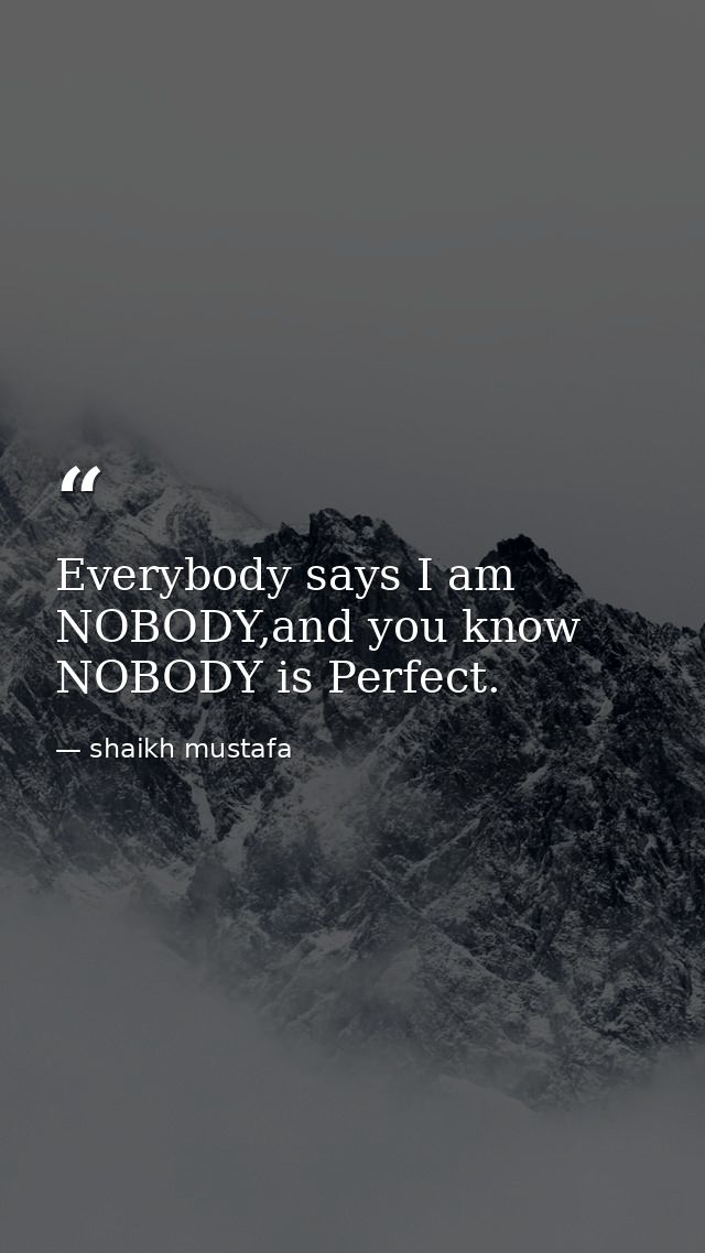 Everybody says I am NOBODY,and you know NOBODY is Perfect. — shaikh mustafa